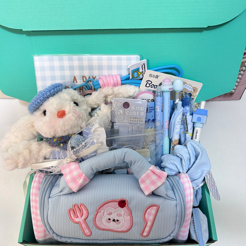 Cute Blue Stationery Set With Rabbit Bag Charm