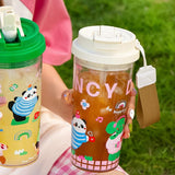 Cute Cartoon Tumbler with Straw and Strap | 500ml Leak-Proof Travel Cup Fachaistore Green