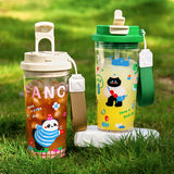 Cute Cartoon Tumbler with Straw and Strap | 650ml Leak-Proof Travel Cup Fachaistore