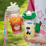 Cute Cartoon Tumbler with Straw and Strap | 650 ml Leak-Proof Travel Cup Fachaistore