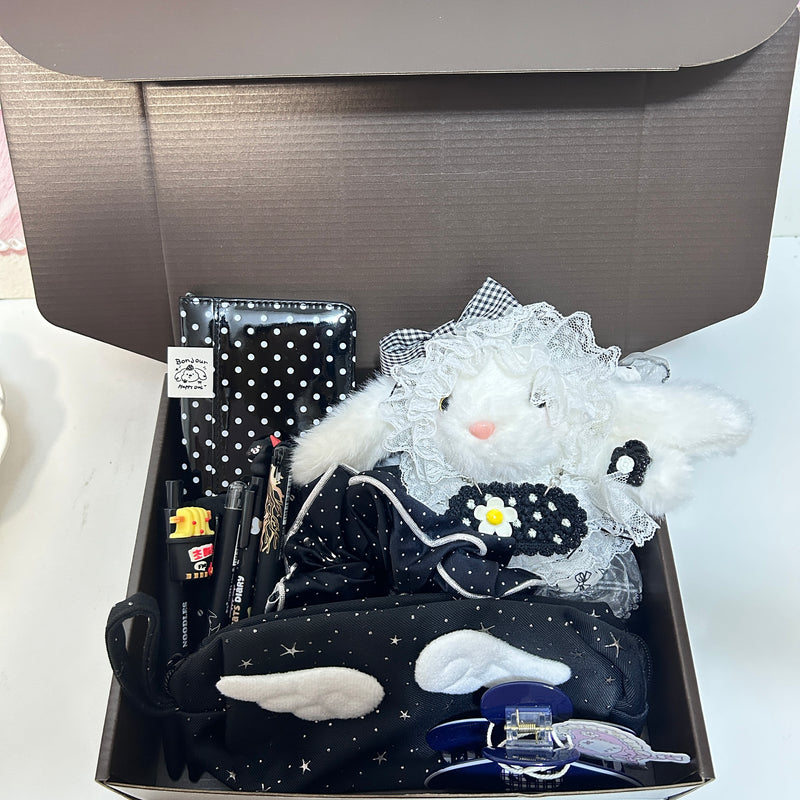 Cute Black Stationery Set With Rabbit Bag Charm