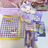 Cute Purple Stationery Set With Rabbit Bag Charm