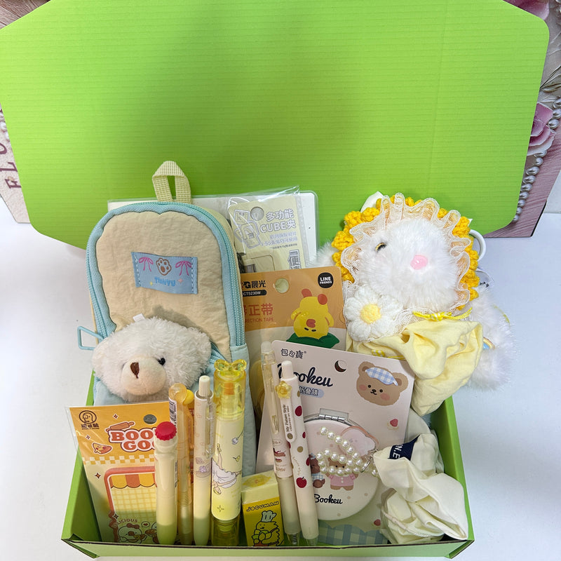 Cute Yellow Stationery Set With Rabbit Bag Charm
